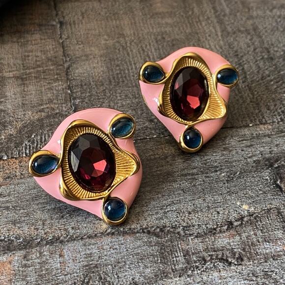 NEW Pink Abstract Gem Statement Earrings - Picture 9 of 9